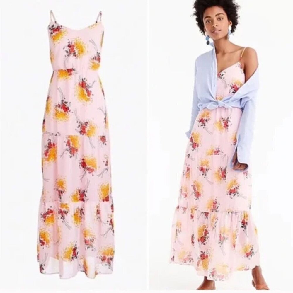 J Crew Mercantile Pink Sunburst Floral Tiered Maxi Dress Size 2 - 41498